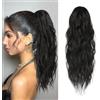 XFSRG 45cm Capelli Mossi Vaporosa Parrucca Donna Capelli Finti Per Acconciature Extension Coda Parrucca Con Banda Elastica Ponytail Naturale Regali Per Donna(Nero)