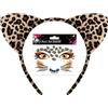 THXFUNAREA fasce per capelli con orecchie di leopardo Donna+adesivi per tatuaggi con stampa leopardata orecchie ghepardo di Halloween, leopardo cerchietto per gatti, copricapo cosplay, accessori