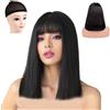 MUNSKT Parrucca nera per donne e donne, parrucca corta da 12 pollici, con pony, parrucche sintetiche, per carnevale, Halloween, cosplay, feste