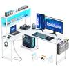 Coleshome Scrivania Gaming con LED e Prese, 135 × 100 cm Scrivania Gaming Angolare Reversibile con Scaffali Portaoggetti, Scrivania Angolare con Borsa Portaoggetti per Giocatori, Bianco