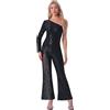 Allegra K Donna Tute Con Paillettes Con Una Spalla E Pagliaccetto Da Festa Con Gambe Larghe Nero XL