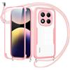 Jrkvniv Cover per Xiaomi Redmi Note 14 PRO/Poco X7 5G con Cordino,360 Gradi Trasparente Custodiacon con Protezione Schermo Integrata,Bumper Rugged Custodia con Regolabile Tracolla Corda Collana -Rose