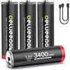 Delyeepow 1.5V USB-C Batterie AA ricaricabili 3400mWh, Pile Ricaricabili AA Litio 1500 Cicli con Cavo USB-C, 4 pezzi