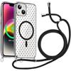 Xylota Magnetica Cover con Cordino per iPhone 14/iPhone 13 6,1, Compatibile con MagSafe, Aesthetic Pois Disegni Custodia con Corda Collana Tracolla Laccio, Trasparente Sottile Silicone TPU Case, Nero