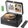 Gueray Lettore CD Pelle Portatile con Altoparlanti 3600mAh Ricaricabile Bluetooth per Arredamento Casa, Regalo Festival Design Valigetta Retro con Telecomando, Supporta USB AUX(Nero)