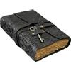 LAKECITY LEATHER CRAFT Diario in pelle goffrata con chiave antica, pagine vintage, fatto a mano, in pelle, diario di viaggio, libro delle ombre, grimorio in pelle (nero, 20,3 x 15,2 cm)