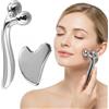 xianynow Set Massaggiatore Viso e Gua Sha - Rullo Facciale Rotante 360°, Massaggiatore Viso 3D, Gua Sha Attrezzi in Acciaio Inossidabile per Rilassamento Muscolare e Antirughe