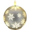Flair Flower Candela a sfera a LED in vetro con motivo a fiocchi di neve e timer, 10 cm, candela a LED elettrica, luce bianca calda, decorazione natalizia, San Valentino, inodore, antigoccia, senza fiamma