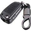 Happyit Custodia in fibra di carbonio ABS + custodia per chiave auto in silicone per Audi Sline A3 A5 Q3 Q5 A6 C5 C6 A4 B6 B7 B8 TT 80 S6 3 Tasti Portachiavi (nero)