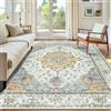 INOVADAY Tappeto 180x270 cm Lavabile in Lavatrice Vintage Antiscivolo Giallo Chiaro/Grigio/Arancione