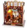 Cuteefun DIY Book Nook Kit, Puzzle 3D in Legno, Inserto Scaffale per Il Libro Nook,Kit Casa delle Bambole in Miniatura Fai da Te, Kit di Arredamento della Natale Adulto (Sala dei Libri Magici)