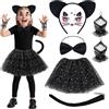 GTJEOI Costume Gatto Bambina, 6pcs Costumi Animali Set per Bambino, Carnevale Costumi gatti Cosplay per Bambino con Cerchietti Orecchie da Gatto Coda Papillon e Adesivi Viso Gonna Tutu Guanti