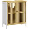 HOMCOM Mobile Sottolavabo Bagno con 2 Ante a Doghe in Legno di Bambù e MDF con Intaglio a U, 60x30x70cm, Bianco | Aosom Italy