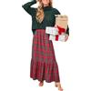 CUPSHE Gonna lunga da donna a quadri con volant, maxi gonna a vita alta per le vacanze, Rosso, S