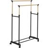 JE CHERCHE UNE IDEE Je CHERCHE Une IDÉE, RG0084, Appendiabiti in Legno Doppio Effetto con Ruote, Design Elegante e Pratico, capacità di contenimento ottimizzata, Facile da spostare, Nero, 80x160x43 cm