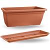 VECA S.P.A. Fioriera Anthea 100 cm, rettangolare terracotta, con sottofioriera, vaso da terrazzo, giardino e balcone