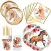 ASSUGO Set di 60 stoviglie per feste di compleanno, decorazioni per cavalli, piatti di carta, per compleanno dei bambini, bicchieri, cannucce e tovaglioli per feste di compleanno, compleanno di