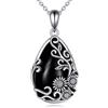 YFN Collana da donna in argento Sterling 925, con ossidiana nera, elegante ciondolo a forma di fiore con catena Chakra e pietra curativa, regalo ipoallergenico per compleanno, festa della mamma