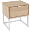 BAKAJI Comodino Mobiletto Cassettiera con Cassetto Tavolino Design Moderno Legno Metall