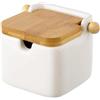 BAKAJI Zuccheriera Barattolo Ceramica Tappo Legno Bambu Sale Zucchero Caffe 0,7lt Bianc