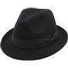 Upstore Cappello Fedora classico Manhattan Trilby da uomo a bordo corto strutturato in feltro con fascia nera