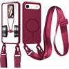 xinyunew Cover Compatibile con iPhone 17 Air,Cover Magnetica[Compatibile con Magnetica],Bumper con Laccio,Regolabile Lanyard TPU Corda Silicone Case-Rosso