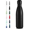 Volhoply Borraccia termica in acciaio inox, da 500 ml, a doppia parete, mantiene il freddo per 24 ore e il caldo per 12 ore, disponibile in confezioni da 1, 4, 8 o 12 (colore nero, 1 confezione)