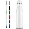 Volhoply Borraccia in acciaio inox da 500 ml,doppia parete isolata sottovuoto, a prova di perdite, con tappo a vite, senza BPA (bianco, set da 1)