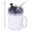 Volhoply Tazza da caffè isolata a tenuta stagna, con coperchio a ribalta e cannuccia, a doppia parete, in acciaio inox, con manico, riutilizzabile, per campeggio, mantiene freddo/caldo (bianco, 1 set)
