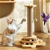 Accmuzzy Tiragraffi per Gatti 4-in-1 in Legno con Corda di Sisal, Albero di Attività Interattivo, Centro di Arrampicata con Palline di Erba Gatta, Palestra Compatta per Gatti, 29 x 46 cm