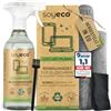 SOYECO Eco - Set di pulizia dello schermo da 500 ml con 2 panni in microfibra e pennelli, per una cura completa dei dispositivi, display TV (LCD, LED, OLED, QLED, TFT), cellulare, laptop e tastiera