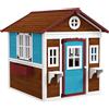 Outsunny Casetta in Legno per Bambini con Porta Finestre Fioriere e Ripiani con Dettagli Colorati 114x126,4x135 cm Marrone Scuro | Aosom Italy