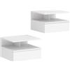 HOMCOM Set di 2 Comodini Sospesi con Cassetto e Mensola Aperta, 35x32x22.5 cm, Bianco | Aosom Italy