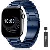 AiiBowy Metallo Cinturino per Apple Watch 46mm 45mm 44mm 42mm 49mm, Cinturini in Acciaio Inossidabile per Apple Watch Ultra 3/Ultra 2/Ultra/SE 3/SE 2/SE/Series 11/10/9/8/7/6/5/4/3/2/1 Blu