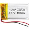 Liter energy battery Batteria 301730 LiPo 3.7V 160mAh 0.592Wh 1S 5C Liter Energy Battery per l'elettronica Ricaricabile Telefono Portatile Smartwatch Orologio GPS - Non adatto per Radiocomando 32x17x3mm (160mAh|301730)