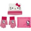 Hello Kitty - Coordinati invernali per bambini, Set 3 pezzi, Cappello 3D + Guanti + Scaldacollo