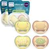 AVENT Philips Avent Ultra Start Ciuccio - Design ortodontico, per neonati 0-6 mesi, tettarella simmetrica in morbido silicone, senza BPA, 2 custodie per la sterilizzazione, confezione da 4, SCF087/21