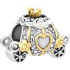 FGT Ciondolo a forma di carrozza di Cenerentola, compatibile con braccialetti Pandora con ciondoli a forma di cuore, oro, con cristalli cz trasparenti, Zirconia cubica, Nessuna pietra preziosa
