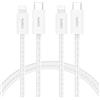 Belkin Confezione da 2 cavi intrecciati USB-C con connettore Lightning da 1,5 m, cavo flessibile per ricarica rapida, cavo Lightning per iPhone 14 e precedenti, iPad 9a gen. e AirPods, bianco