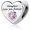 LSxAB Charm rosa a forma di cuore con scritta Love You Forever, per mamma, figlia, nonna, amici, compatibile con braccialetti Pandora, Rame, Nessuna pietra preziosa
