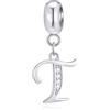 CRISNATA Initial T Pendente Charm, Lettera T Charms Fit Pandora Collana Bracciale, 925 Argento Sterling Ciondolo CZ Birthstone Alfabeto Beads, Regalo per Insegnante/Giocatore di Tennis/Natale