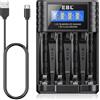 EBL 4 Slot LCD Caricatore per batterie Ni-MH AA/AAA da 1,2 V e batterie AA/AAA da 1,5 V, Lunga Durata della Batteria