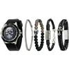 TIME100 Set Regalo Uomo,Set Orologio con Bracciale, Orologio Skull Design, Cinturino in Silicone, Elegante Regalo Uomo per Natale e Compleanno(Nero&Argento)