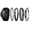 TIME100 Ccofanetto Regalo Uomo Orologio,Set Orologio con Bracciale, Skull Design, Cinturino in Silicone, Elegante Regalo Uomo per Natale e Compleanno(Nero&Nero)