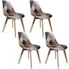 HOME DECO FACTORY, HD61371 - Set di 4 sedie Patchwork scandinavo, eleganti e confortevoli, design unico in tessuto colorato con gambe in legno, ideali per sala da pranzo o soggiorno, 58 x 86,5 x 47