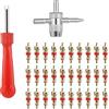 JUHONNZ Kit Riparazione Pneumatici Auto,32 PCS Strumenti per Riparazione Delle Valvole dei Pneumatici per Rimozione dei Pneumatici 4 Vie Strumento per Valvola con 30 Valvole Degli Pneumatici per Bici Moto