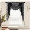 Huierxun Elegante mantovana in pizzo a cascata con nappe di perline ricamate floreali, mantovana semitrasparente con tasca per asta, per camera da letto, soggiorno, cucina, cantina (nero, 99 x 104 cm)