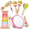 Yicenscoltd Gioco Montessori da 1 anno per bambine, Strumenti musicali in legno per bambini 1-3 anni | Set xilofono e percussioni 6 in 1, Regalo di Natale, nascosta e Pasqua per bambine (Rosa 6in1)