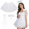 ZXTGBQ Set di 3 Costume Angelo Bambino, Bianco Aureola AngeloCon Piuma, Vestito Angelo Bambina, Accessori Costumi Carnevale Cosplay Party, Regalo AngeloDono da Tiara, Tutù, Bacchetta Magica