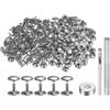 QUARKZMAN 100 Set Rivetti in Pelle 12 x 12mm Elementi Fissaggio Borchie Rivetto a Doppio Cappuccio Metallo 3Pz Montaggio Chicago per Borse Scarpe Pelle Riparazioni, Tono Argento